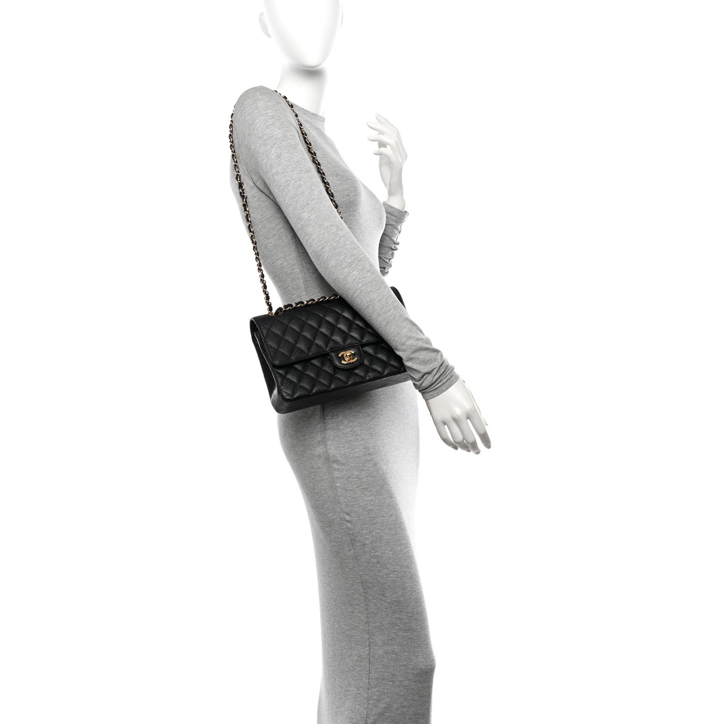 Caviar Quilted Medium Double Flap Black