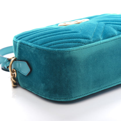 Gucci Velvet Matelasse Small GG Marmont Chain Shoulder Bag Pavone Cyan 6 of 10