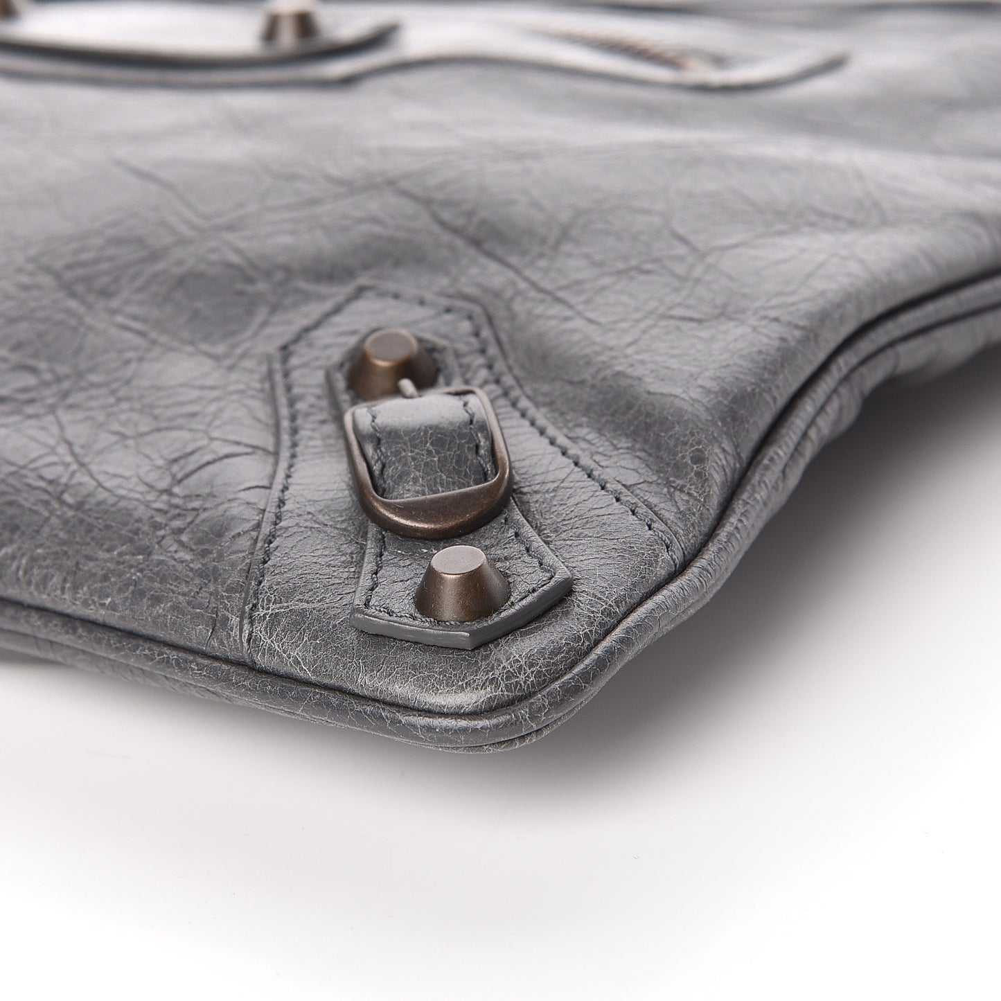 Agneau Classic Hardware Flat Handle Clutch Gris Tarmac