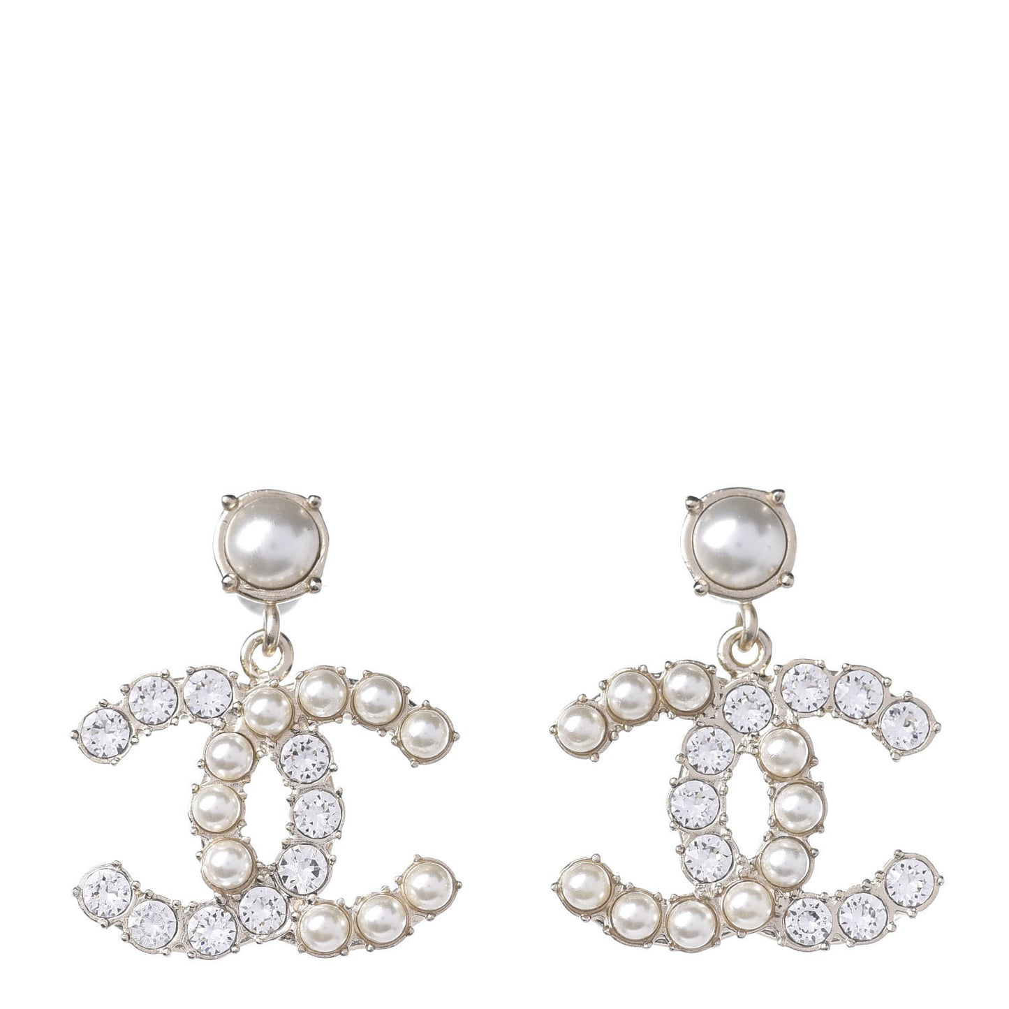 Crystal Pearl Dazzling Domino CC Drop Earrings Gold