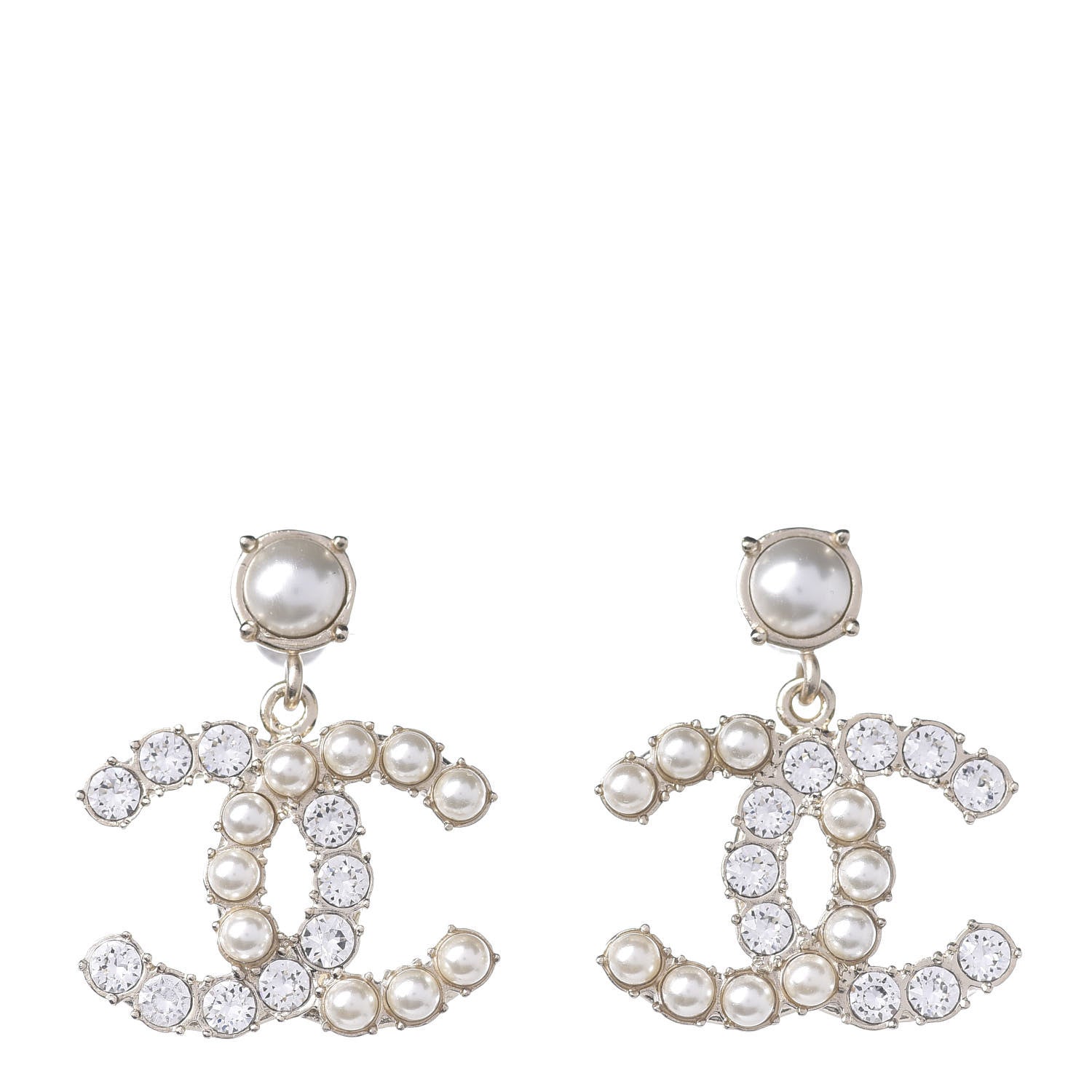 Chanel Crystal Pearl Dazzling Domino CC Drop Earrings Gold 1 of 3