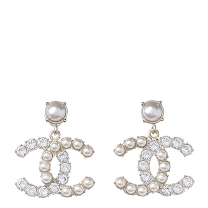 Chanel Crystal Pearl Dazzling Domino CC Drop Earrings Gold 1 of 3