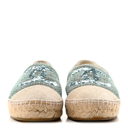 Chanel Toile Sequin CC Espadrilles 37 Green 3 of 9