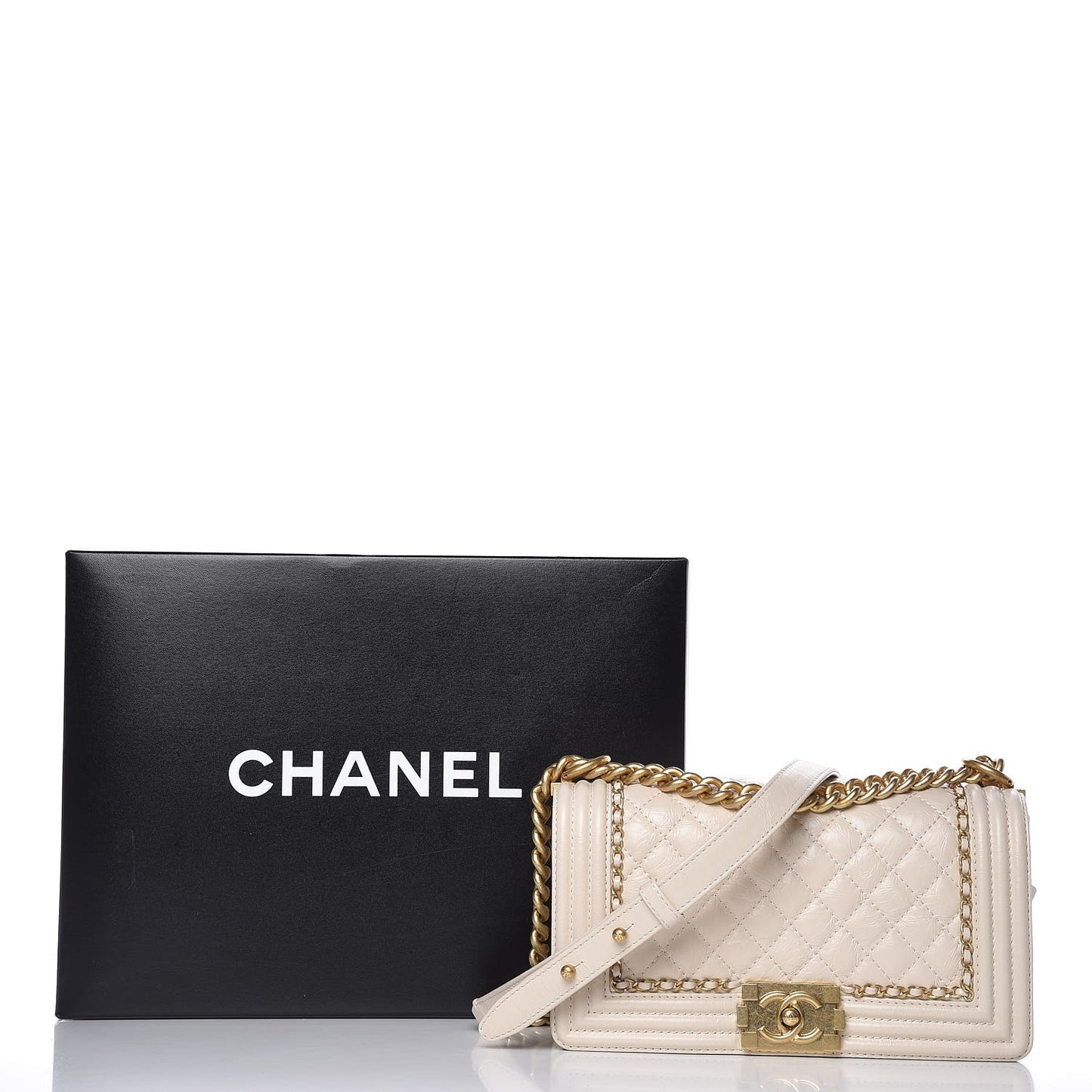 Aged Calfskin Quilted Medium Jacket Boy Flap White