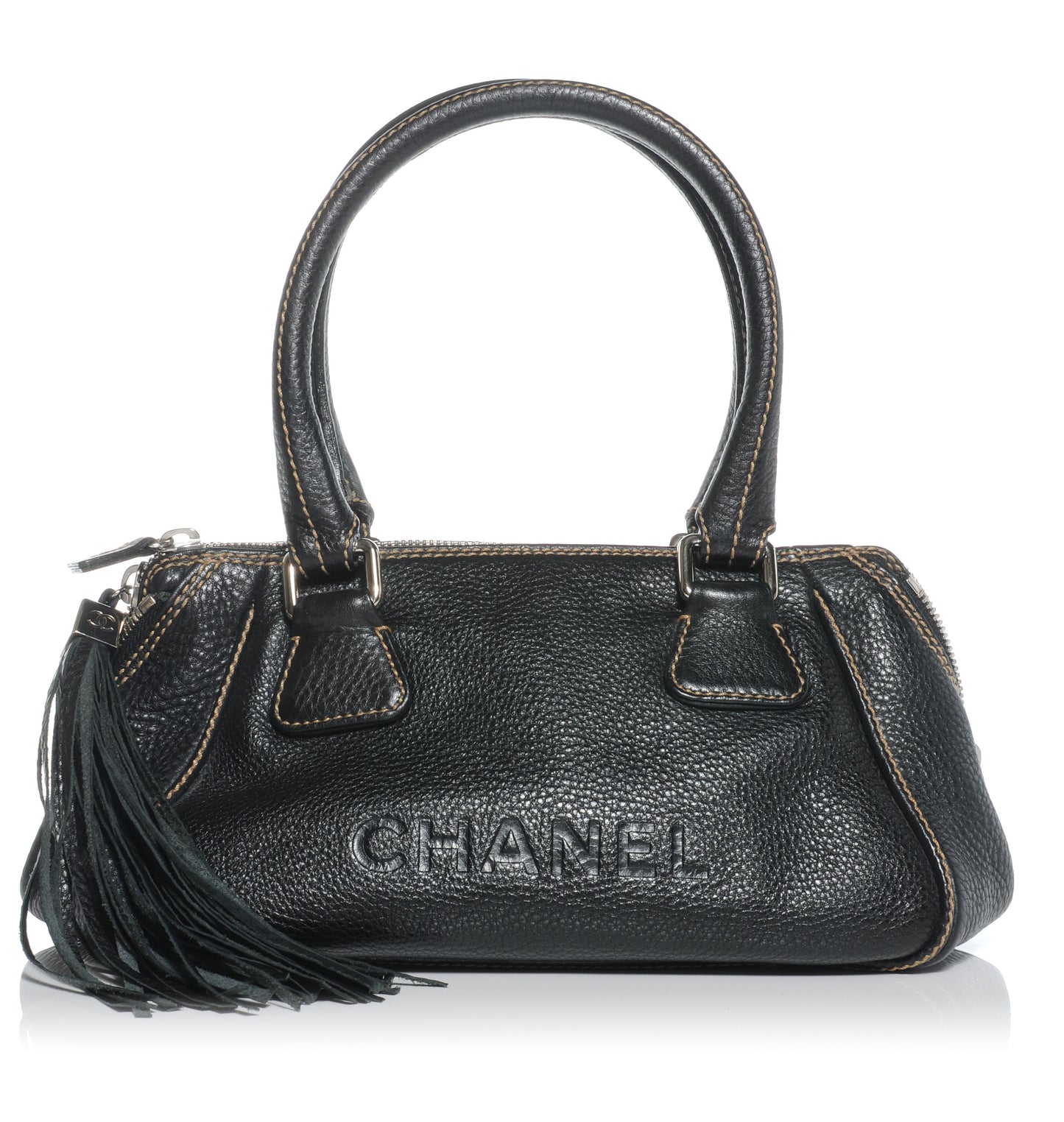 Leather Medium Tassel Handbag Black