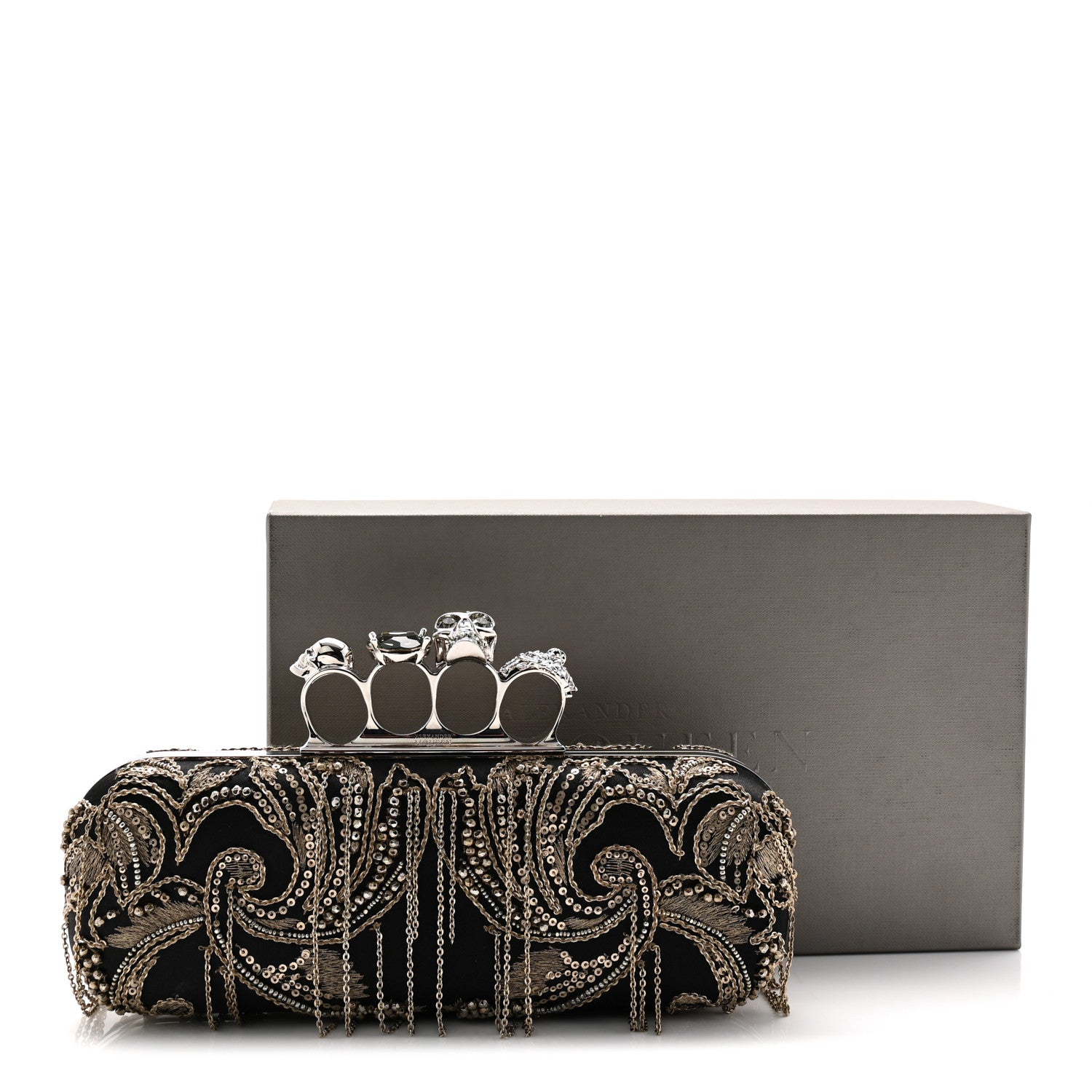 Alexander McQueen Silk Chain Skull Knuckle Box Clutch Black 12 of 12