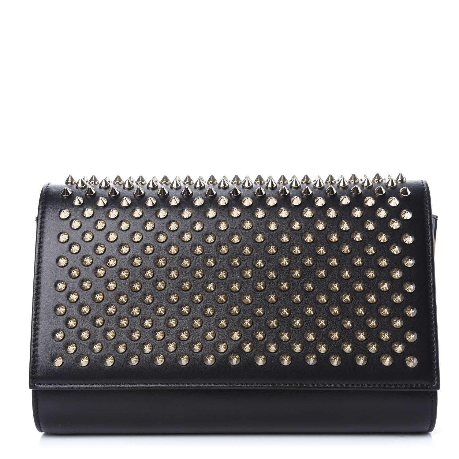 Christian Louboutin Calfskin Patent Leopard Spikes Paloma Clutch Black 1 of 12