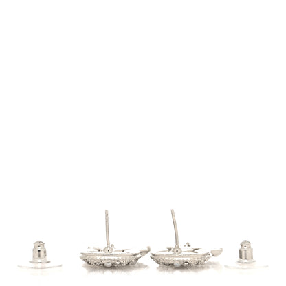 Chanel Crystal Pearl CC Drop Earrings Silver 3 of 4
