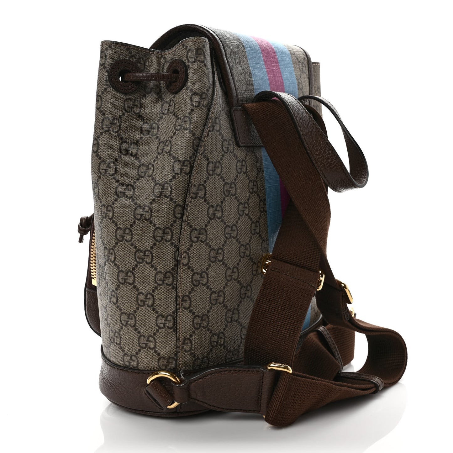 GG Supreme Monogram Equestrian Textured Dollar Calfskin Retro Interlocking G Buckle Backpack Beige Ebony Multicolor New Acero