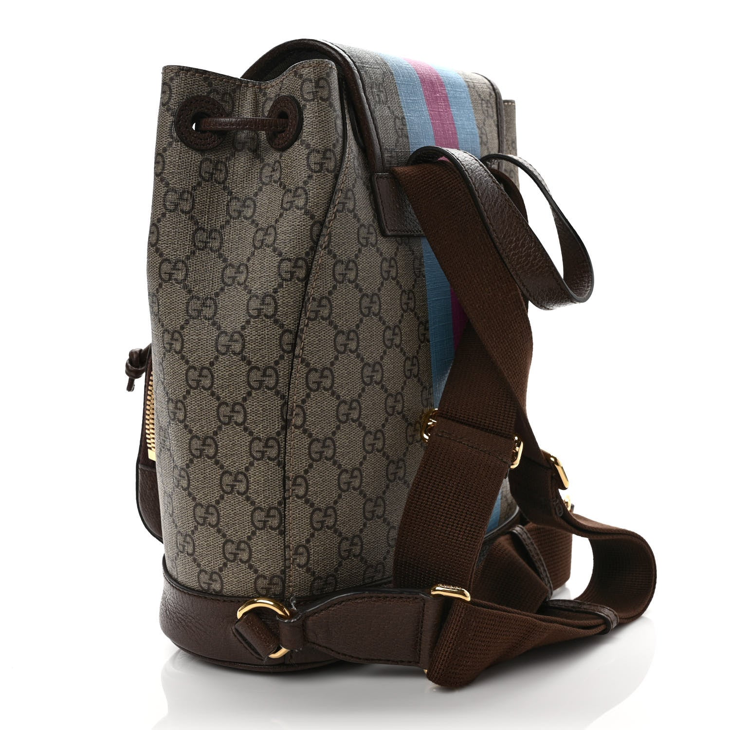 Gucci GG Supreme Monogram Equestrian Textured Dollar Calfskin Retro Interlocking G Buckle Backpack Beige Ebony Multicolor New Acero 3 of 9