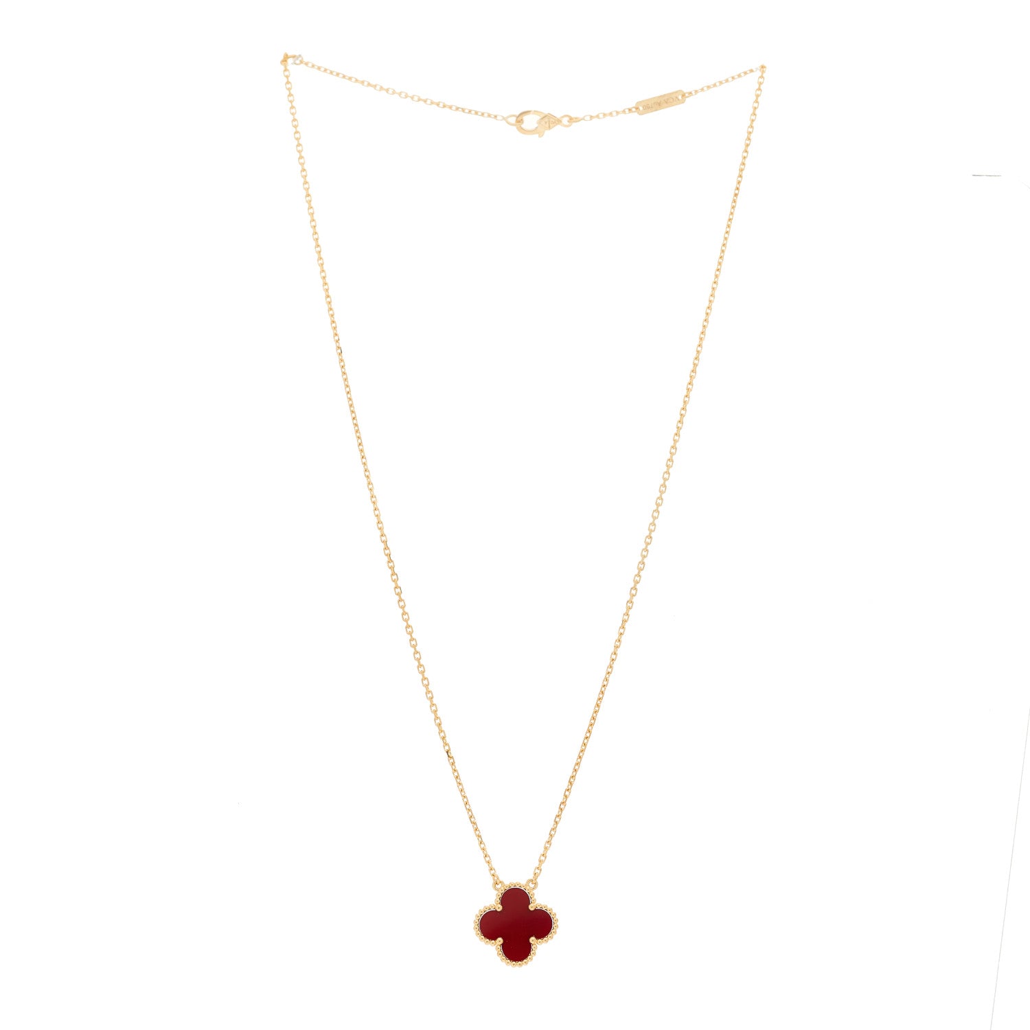 Van Cleef & Arpels 18K Yellow Gold Carnelian Vintage Alhambra Pendant Necklace 3 of 6