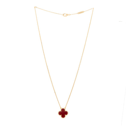 Van Cleef & Arpels 18K Yellow Gold Carnelian Vintage Alhambra Pendant Necklace 3 of 6