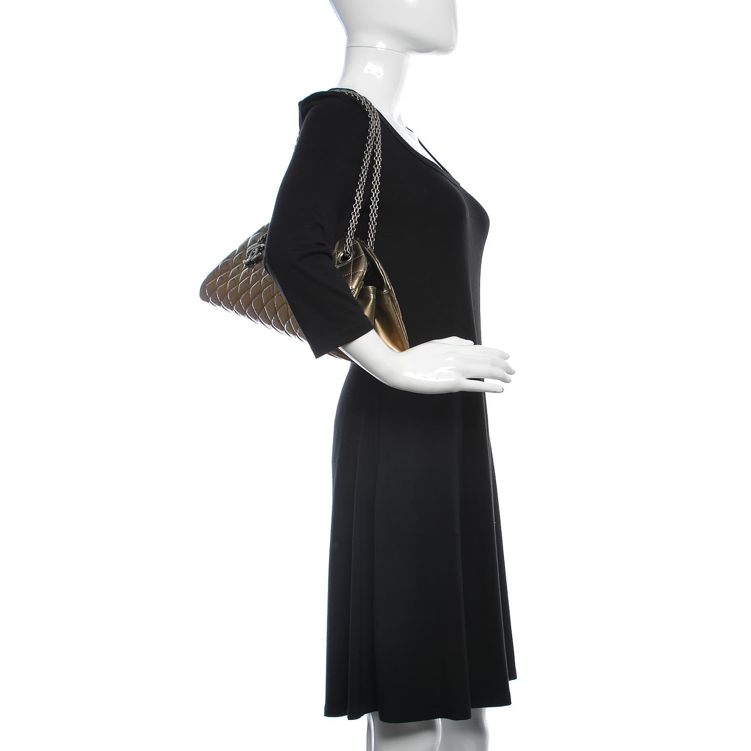 Chanel Metallic Patent Quilted Medium Just Mademoiselle Bowling Bag Gold Degrade 2 of 14