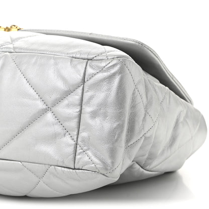Chanel Metallic Goatskin Quilted Maxi Chanel 19 Flap Silver 10 of 11