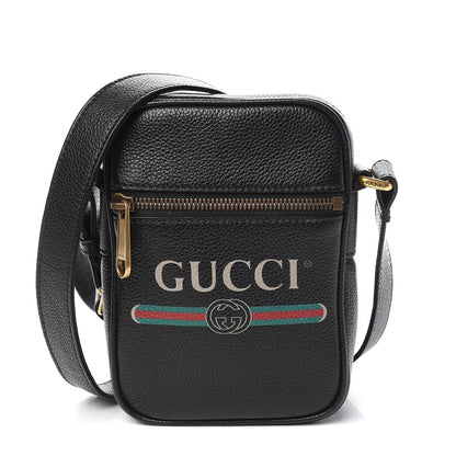Gucci Grained Calfskin Mini Logo Messenger Bag Black 1 of 10