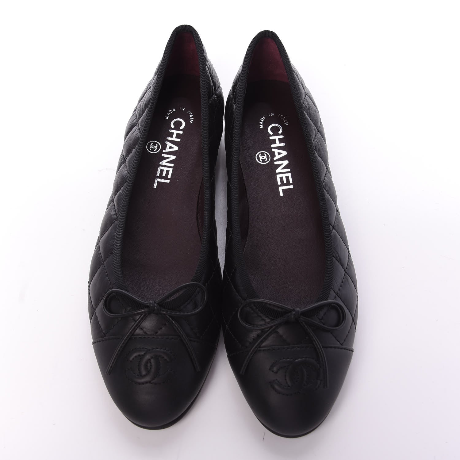 Chanel Aged Calfskin Quilted CC Cap Toe Ballerina Flats 37.5 Black 5 of 11