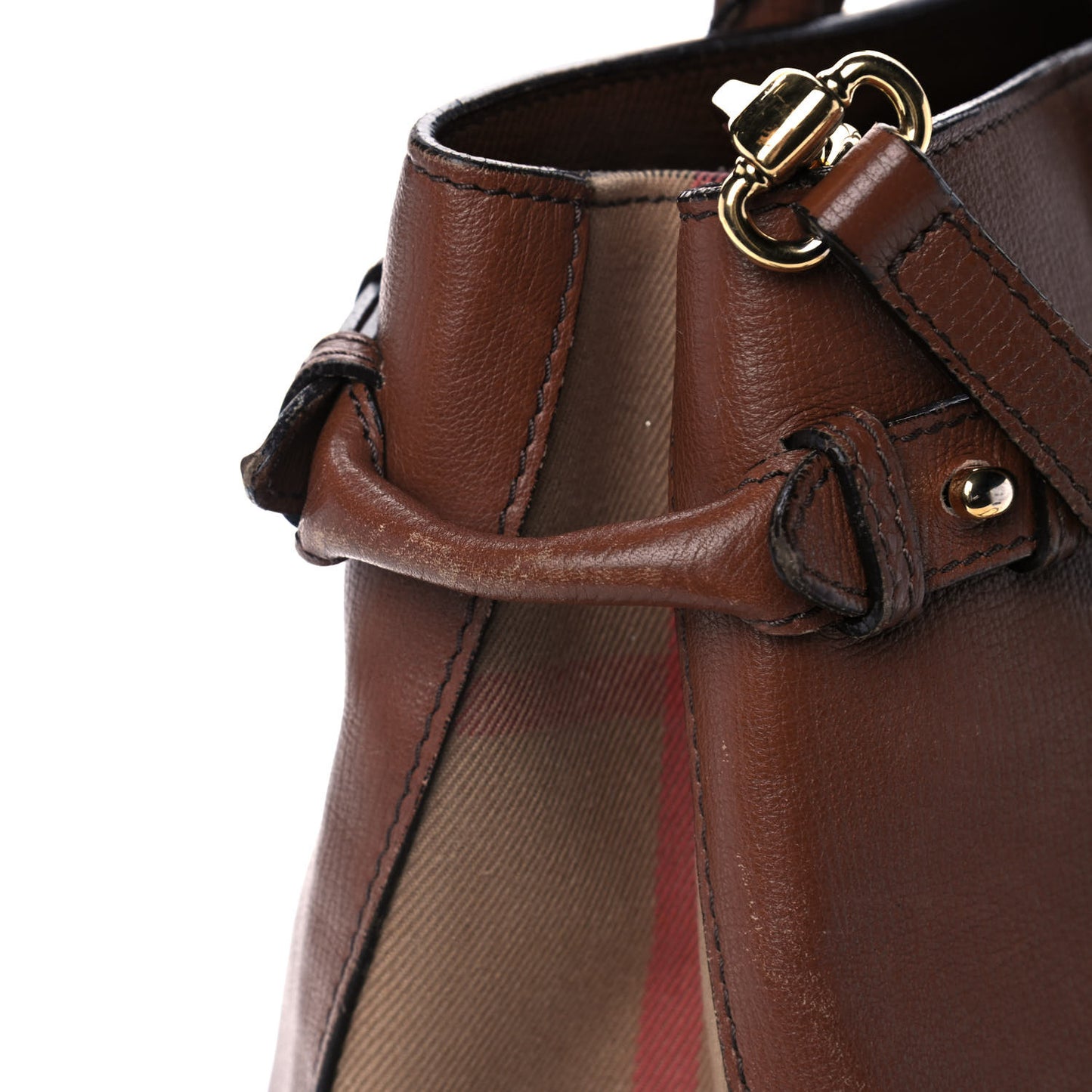 Grainy Calfskin House Check Medium Banner Tote Tan