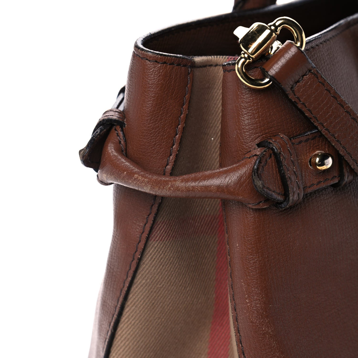 Burberry Grainy Calfskin House Check Medium Banner Tote Tan 14 of 17