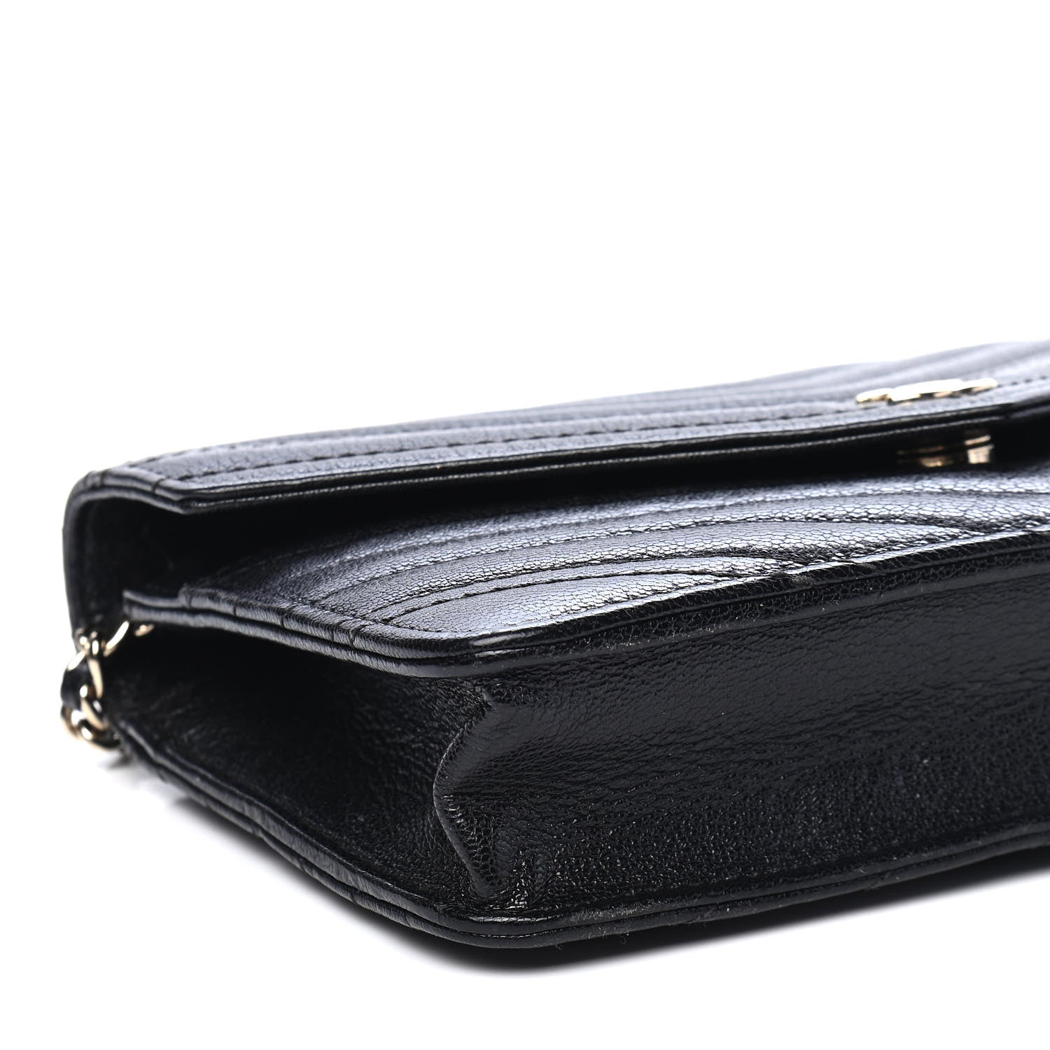 Chanel Goatskin Chevron Quilted Statement Wallet On Chain WOC Black 8 of 10