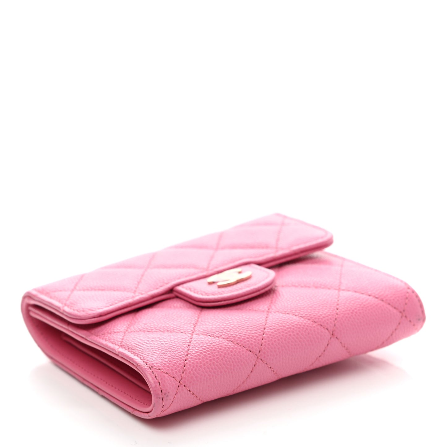 Caviar Quilted Compact Flap Wallet Pink
