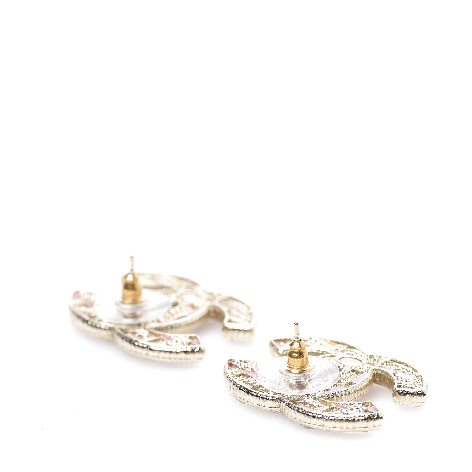 Chanel Tweed Effect CC Earrings Gold Pink 3 of 5