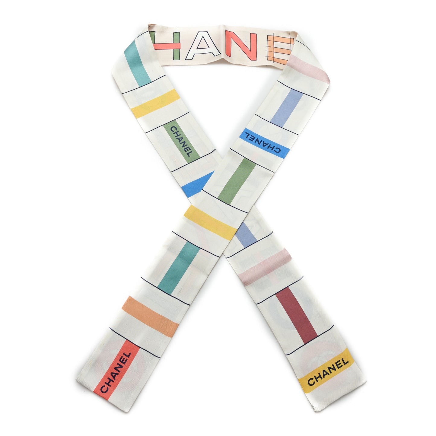 Silk Logo Slim Bandeau Scarf White Multicolor