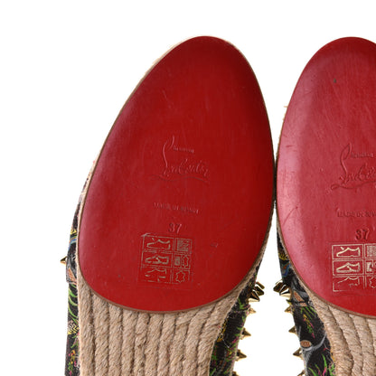 Christian Louboutin Canvas Loubi Jungle Print Ares Spikes Flat Espadrille 37 Black 8 of 9
