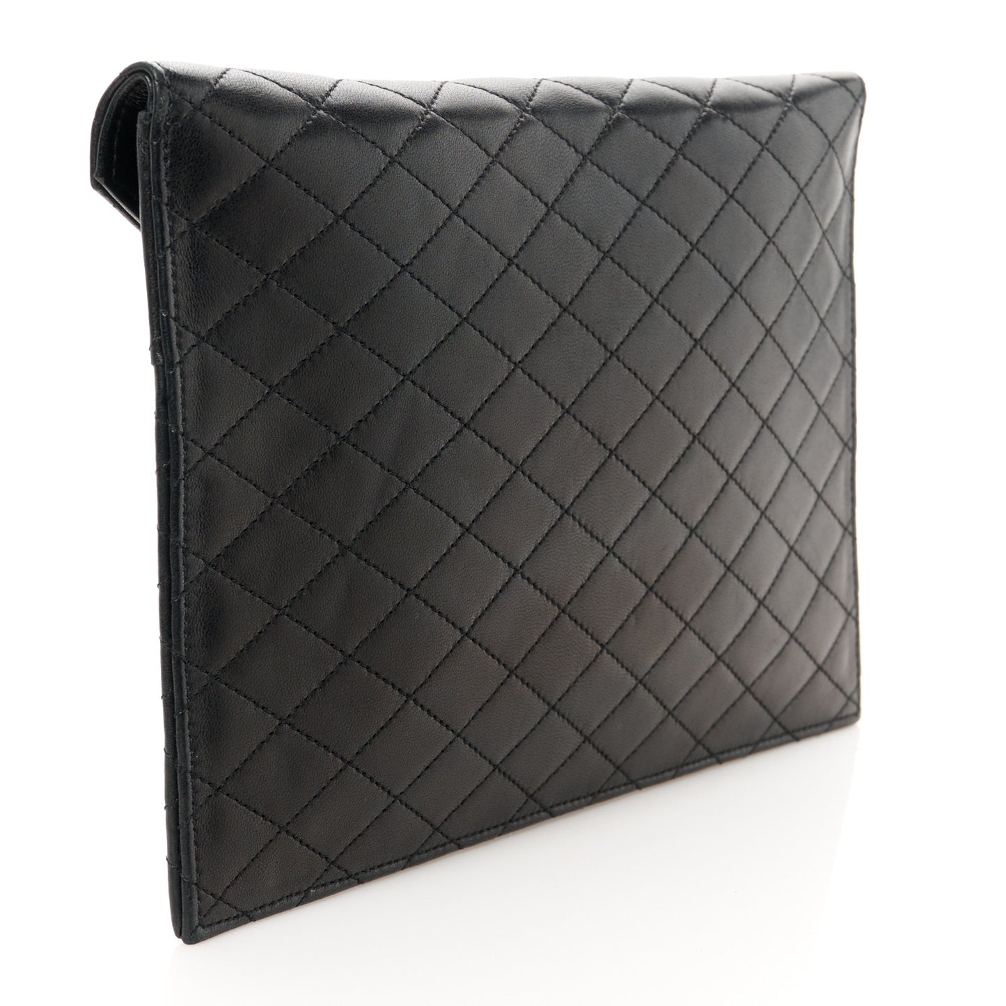 Lambskin Quilted Double Flap Chain Pouch Black