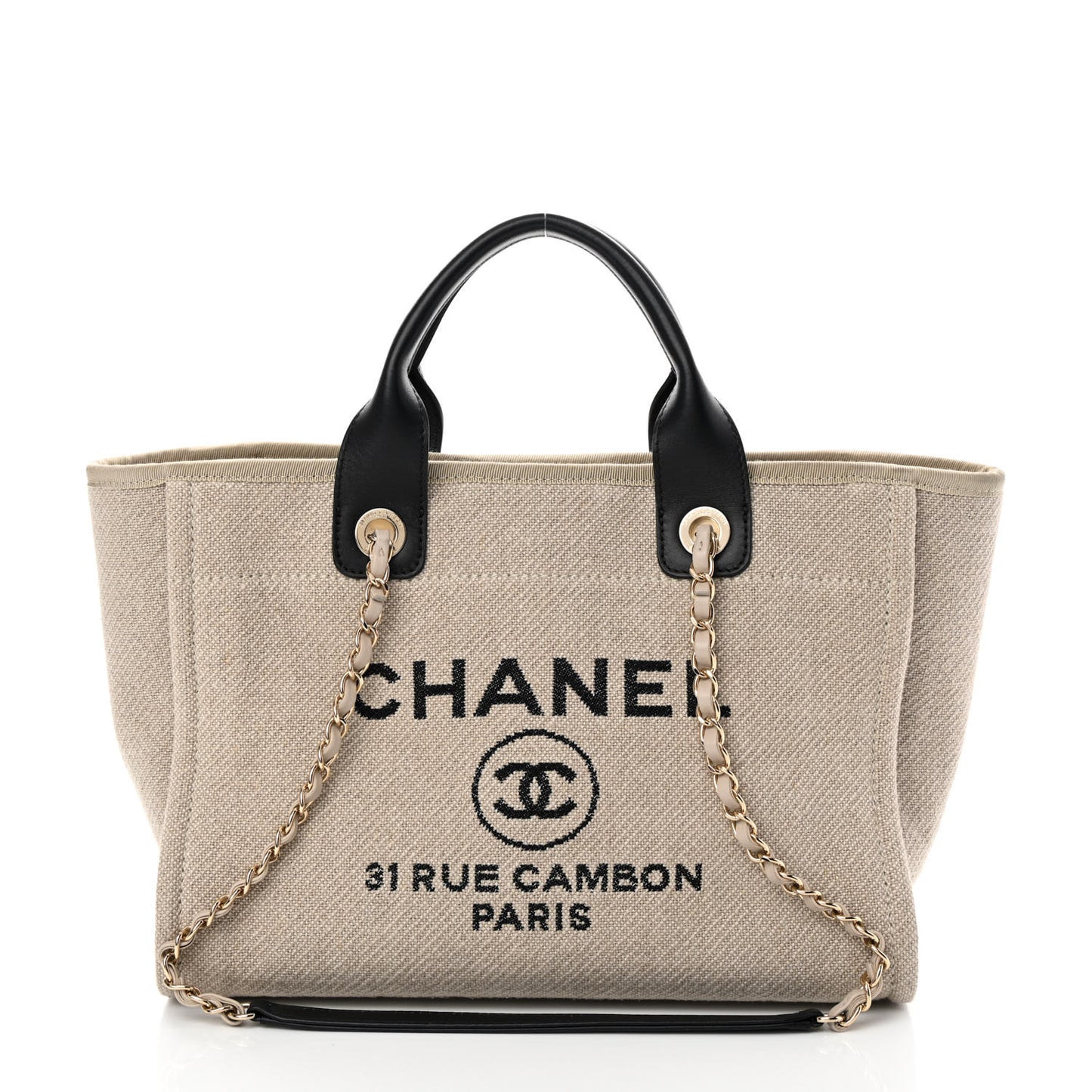 Mixed Fibers Small Deauville Tote Beige Black