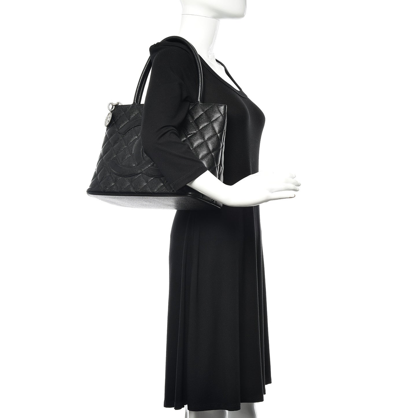 Caviar Quilted Medallion Tote Black