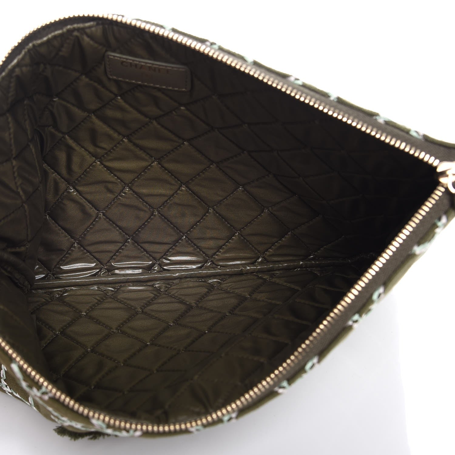 Chanel Canvas Double Stitch CC Medium Cosmetic Case Khaki 5 of 8