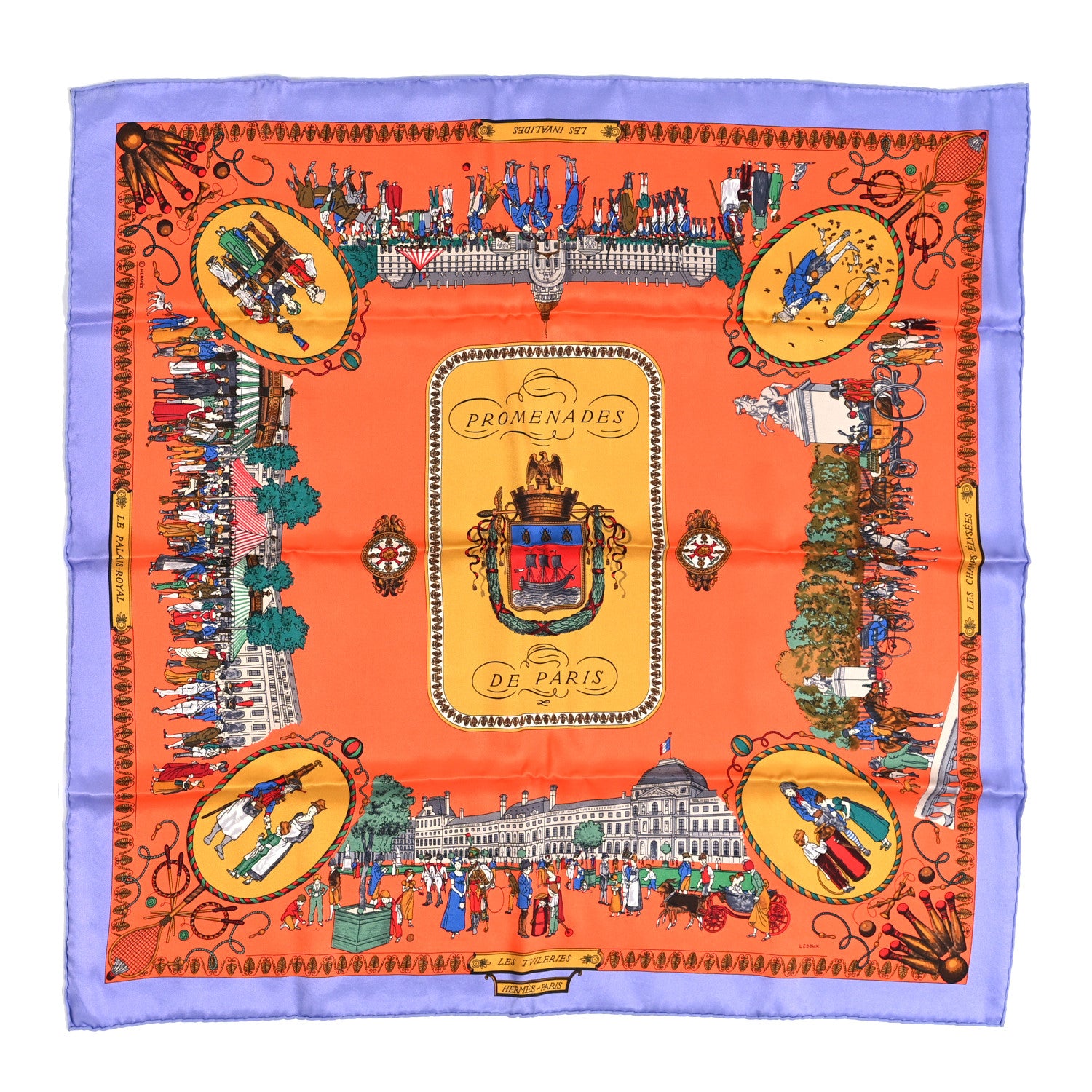 Hermes Silk Promenades de Paris Scarf 70 Lavande Corail Vieil Or 1 of 5