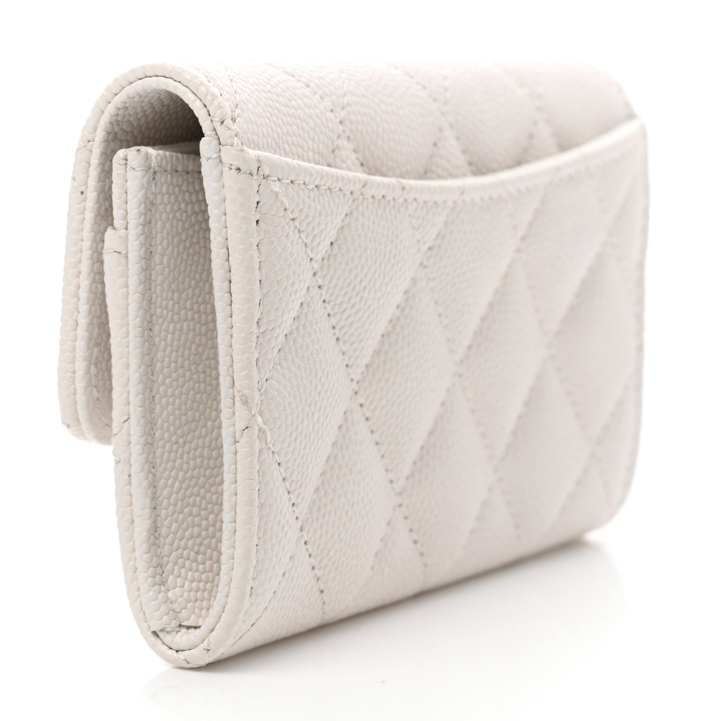 Caviar Quilted Enamel Coco Casino Flap Card Holder Wallet White
