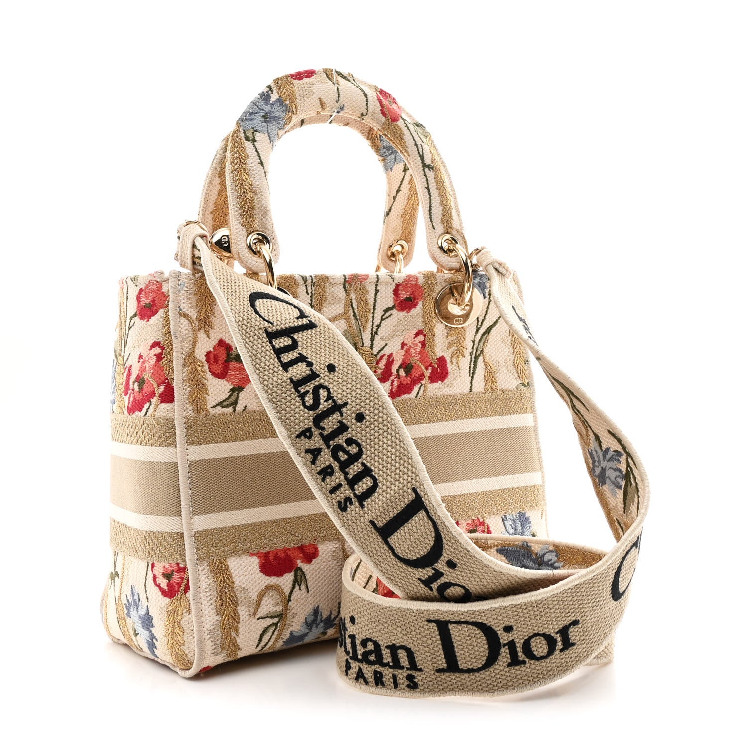 Christian Dior Canvas Embroidered Hibiscus Printed Medium Lady D