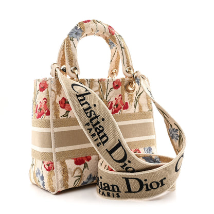 Christian Dior Canvas Embroidered Hibiscus Printed Medium Lady D-Lite Beige Multicolor 3 of 10
