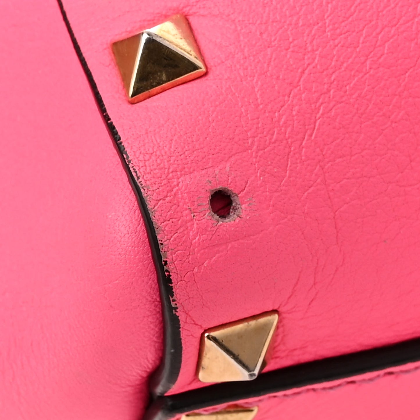 VALENTINO GARAVANI Vitello Rockstud Double Handle Tote Fuxia Fluo