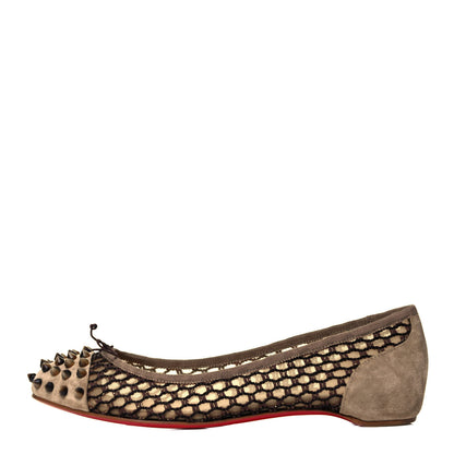 Christian Louboutin Veau Velours Mesh Spiked Flats 39 Brown 1 of 7