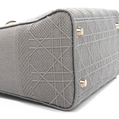 Christian Dior Canvas Embroidered Cannage Medium Lady D-Lite Gray 9 of 12