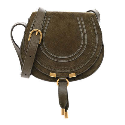 Chloe Suede Calfskin Small Marcie Saddle Bag Deep Olive 1 of 10