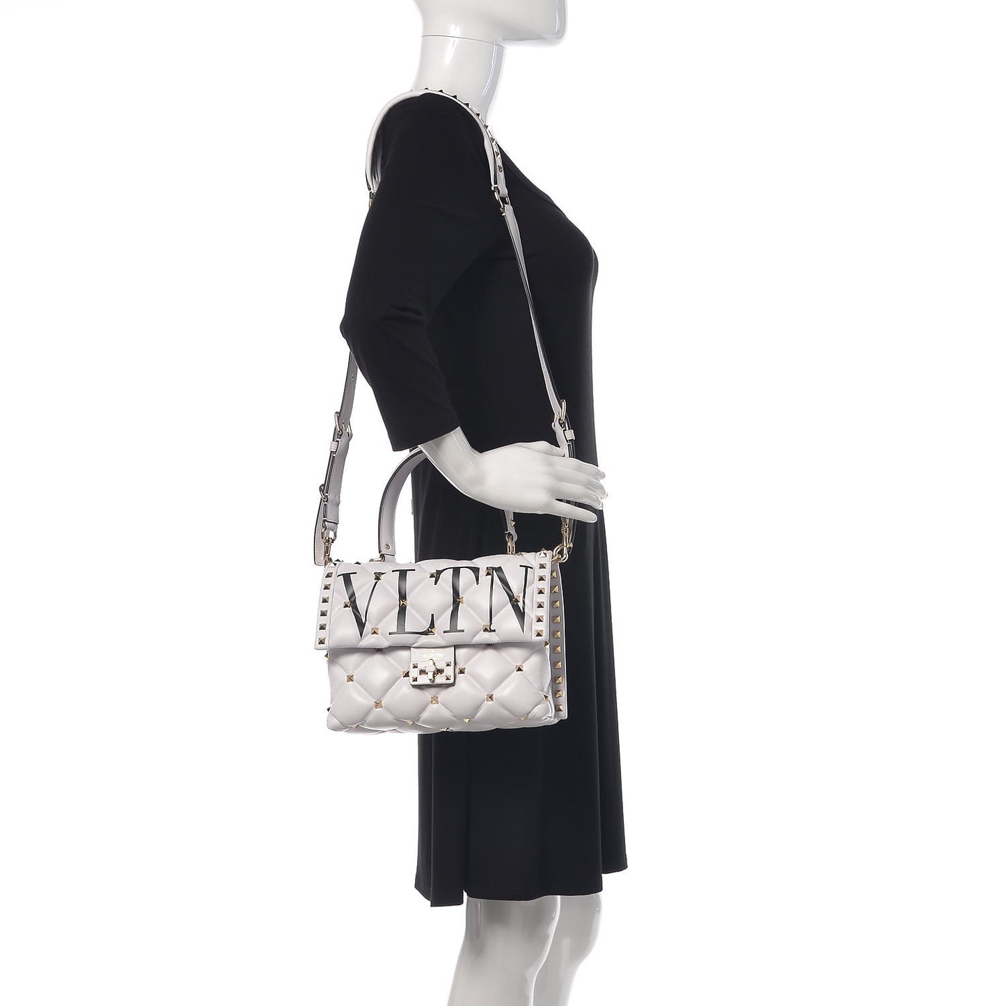 Lambskin VLTN Print Candystud Top Handle Bag Optic White Black