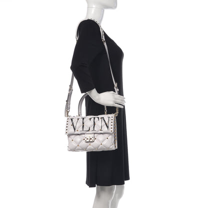 Valentino Garavani Lambskin VLTN Print Candystud Top Handle Bag Optic White Black 2 of 14