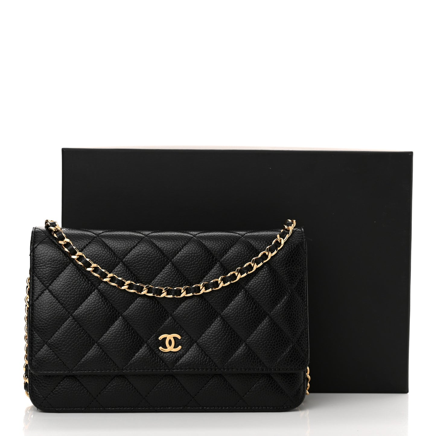 Caviar Quilted Wallet on Chain WOC Black