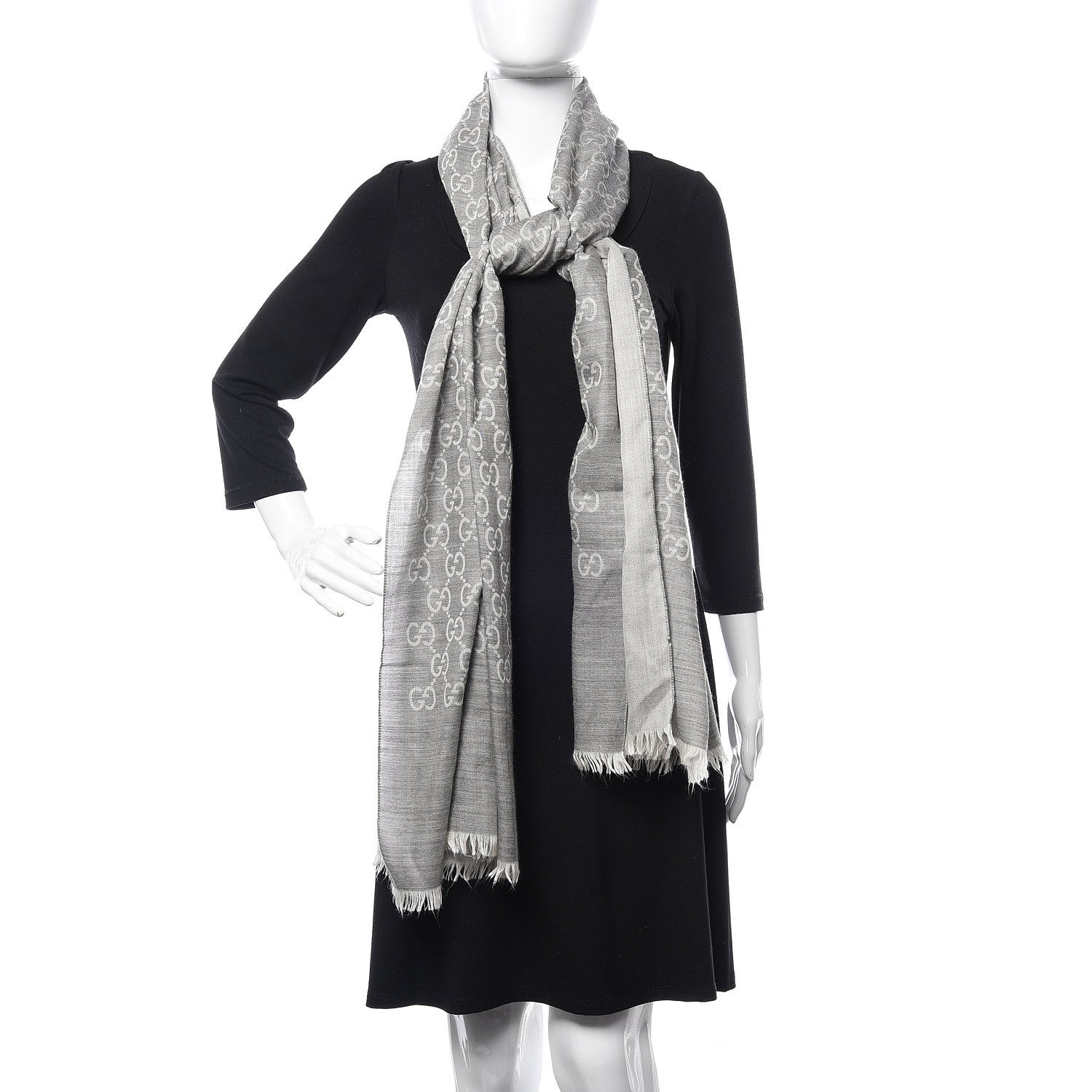 Gucci Wool Silk GG Monogram GGNat Scarf Lead 2 of 5
