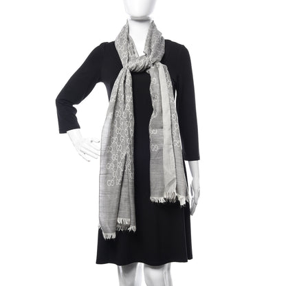 Gucci Wool Silk GG Monogram GGNat Scarf Lead 2 of 5