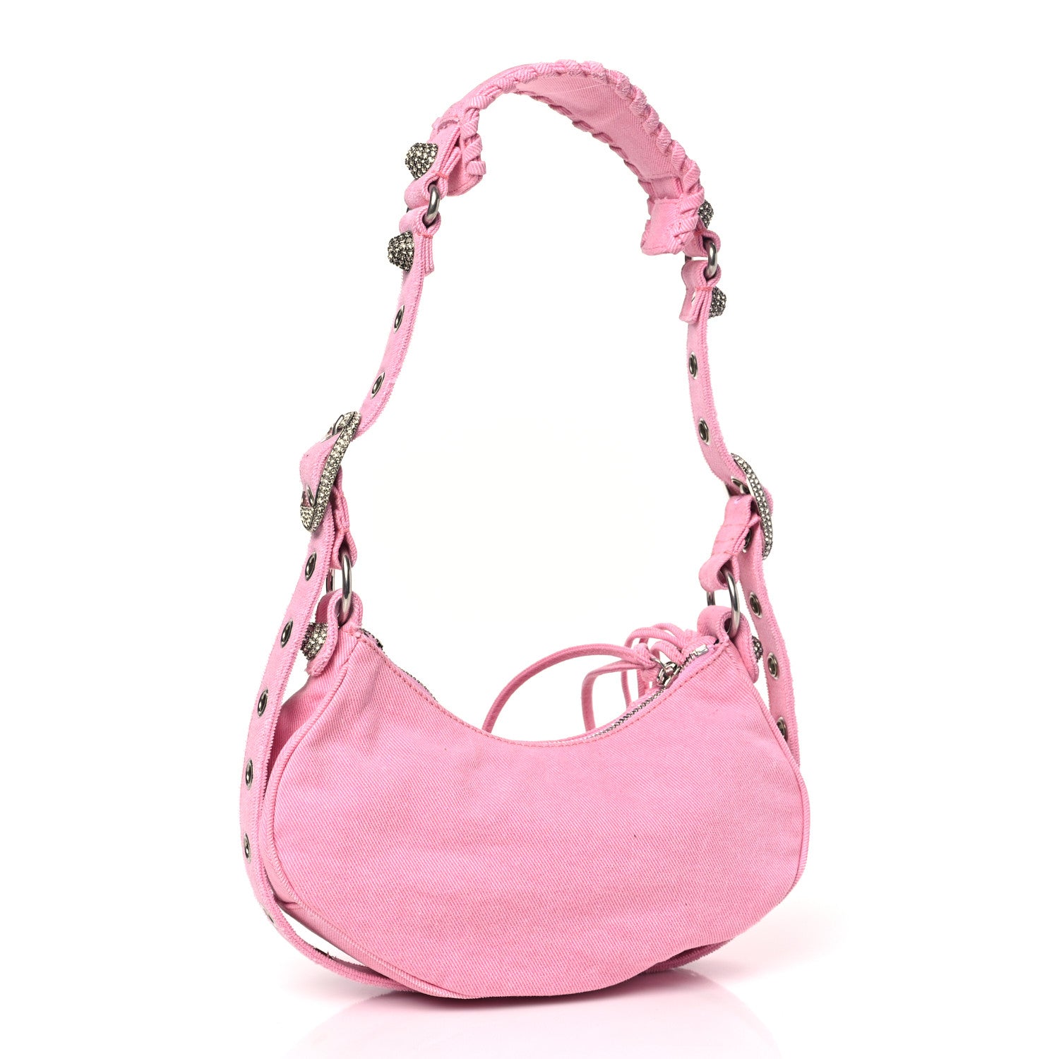 Balenciaga Washed Frayed Denim Crystal Le Cagole Shoulder Bag XS Denim Pink 3 of 9