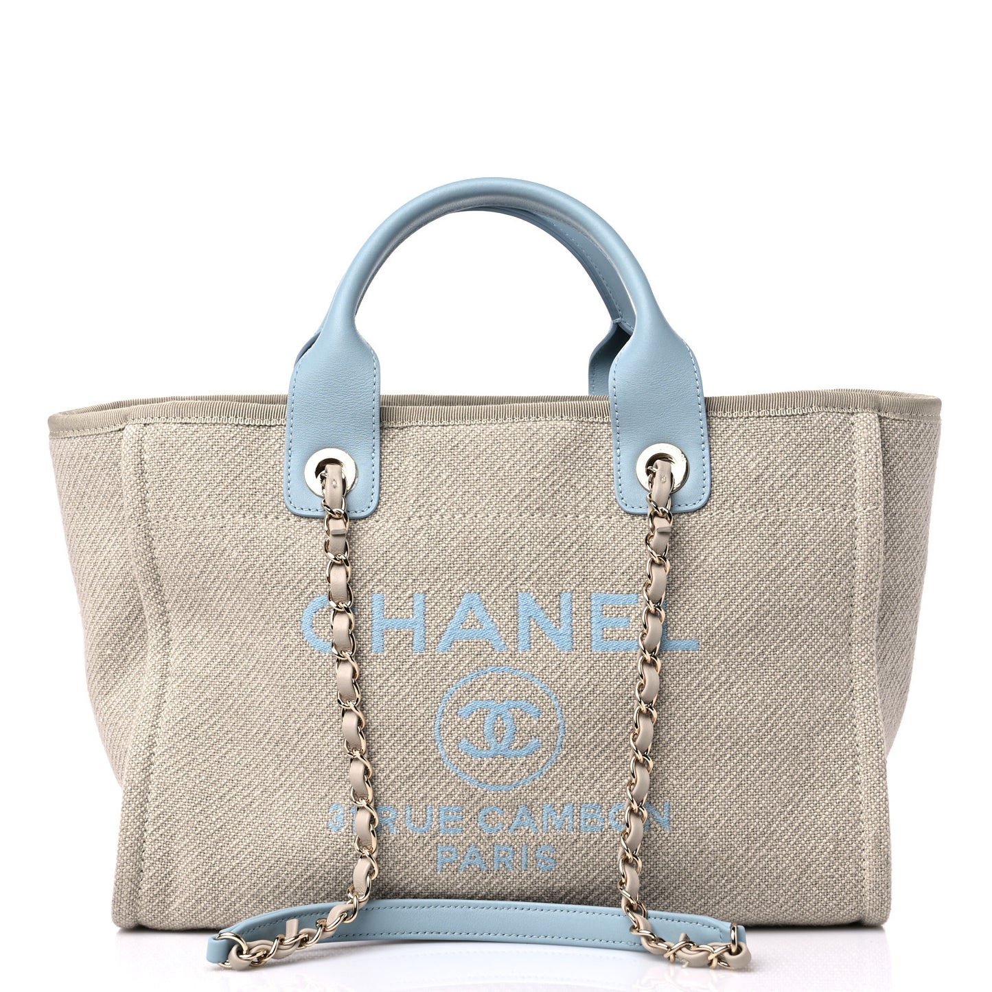 Mixed Fibers Calfskin Small Deauville Tote Grey Light Blue