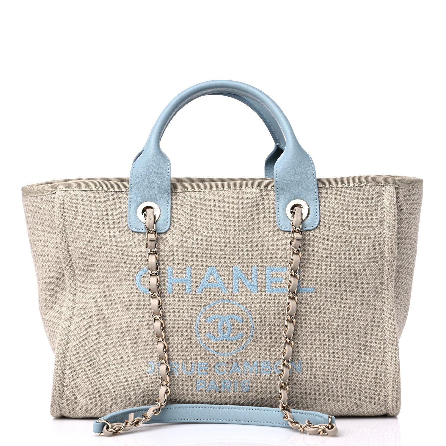 Chanel Mixed Fibers Calfskin Small Deauville Tote Grey Light Blue 3 of 13