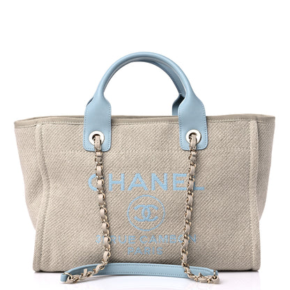 Chanel Mixed Fibers Calfskin Small Deauville Tote Grey Light Blue 3 of 13