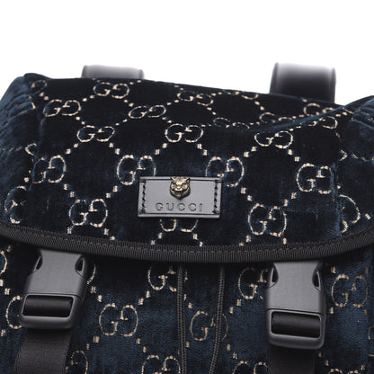 Gucci Velvet GG Monogram Web Medium Double Buckle Backpack Blue Beige Black 9 of 9