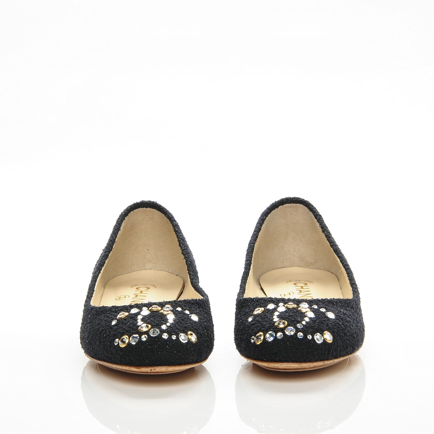 Tweed Crystal CC Ballerina Flats 37 Black